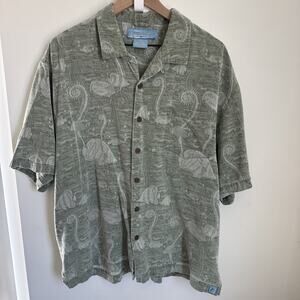Bermuda Bay Hawaiian Shirt Men's Size XL Green 100% Silk Tropical Aquatic Fish